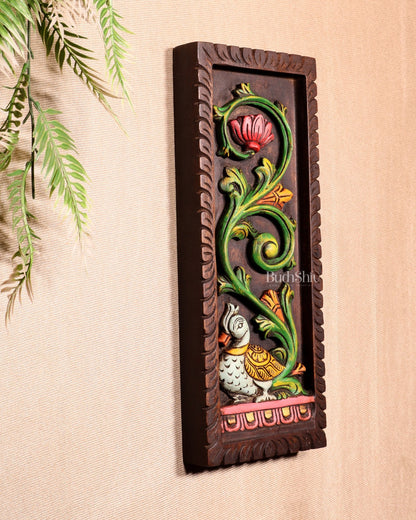 Peacock Handcrafted & Hand - Painted Wooden Wall Hanging Panel 15" - Budhshiv.com