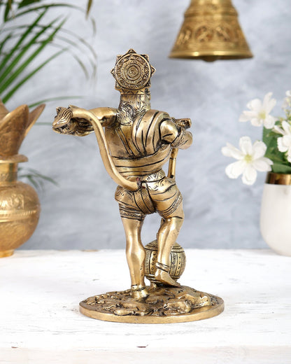 Powerful Standing Hanuman Brass Idol - 7.5" Height, Superfine Craftsmanship - Budhshiv.com