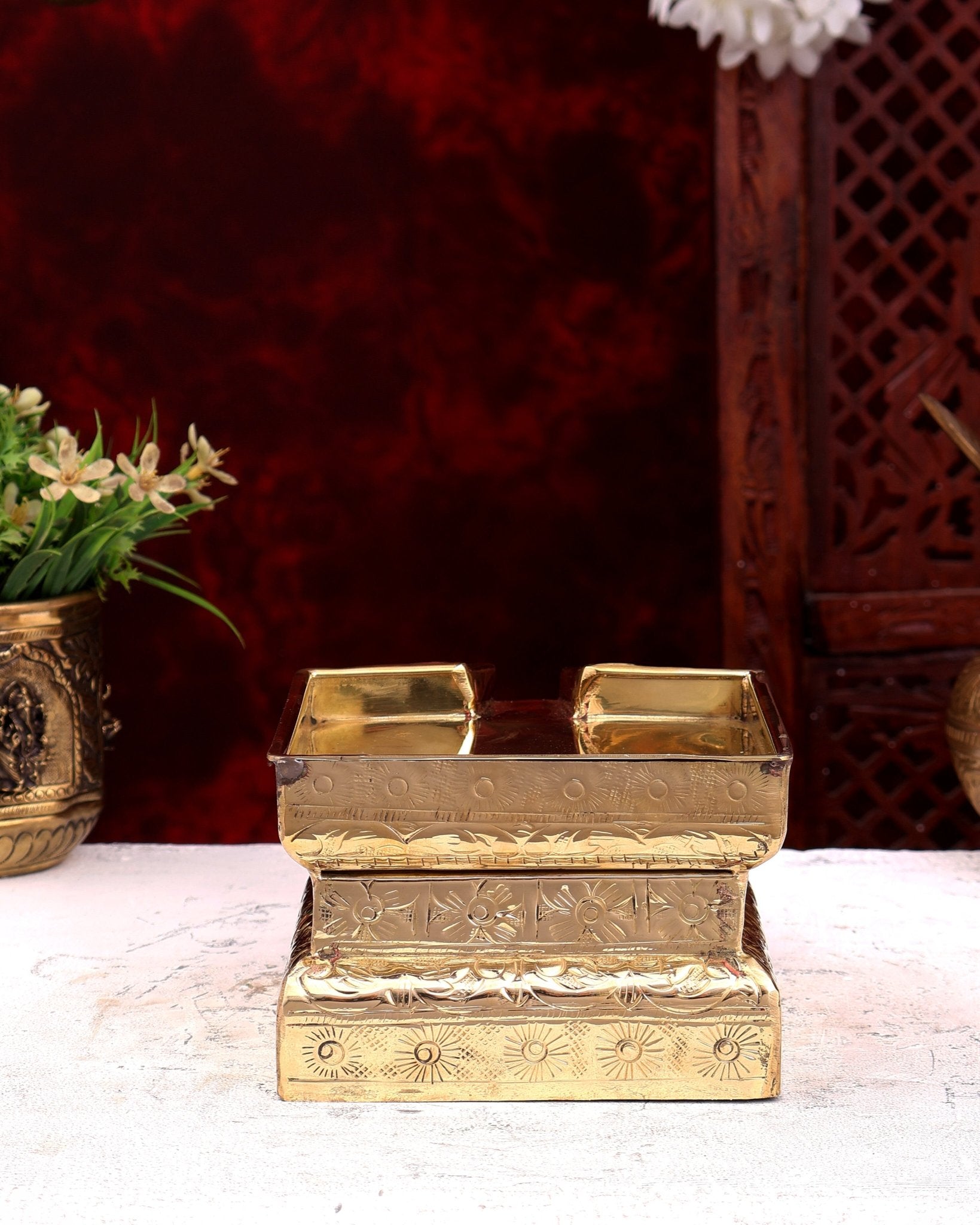 Premium Brass Abhishekam Patra with 8.5-Inch Idol Platform – Traditional Pooja Essential - Budhshiv.com