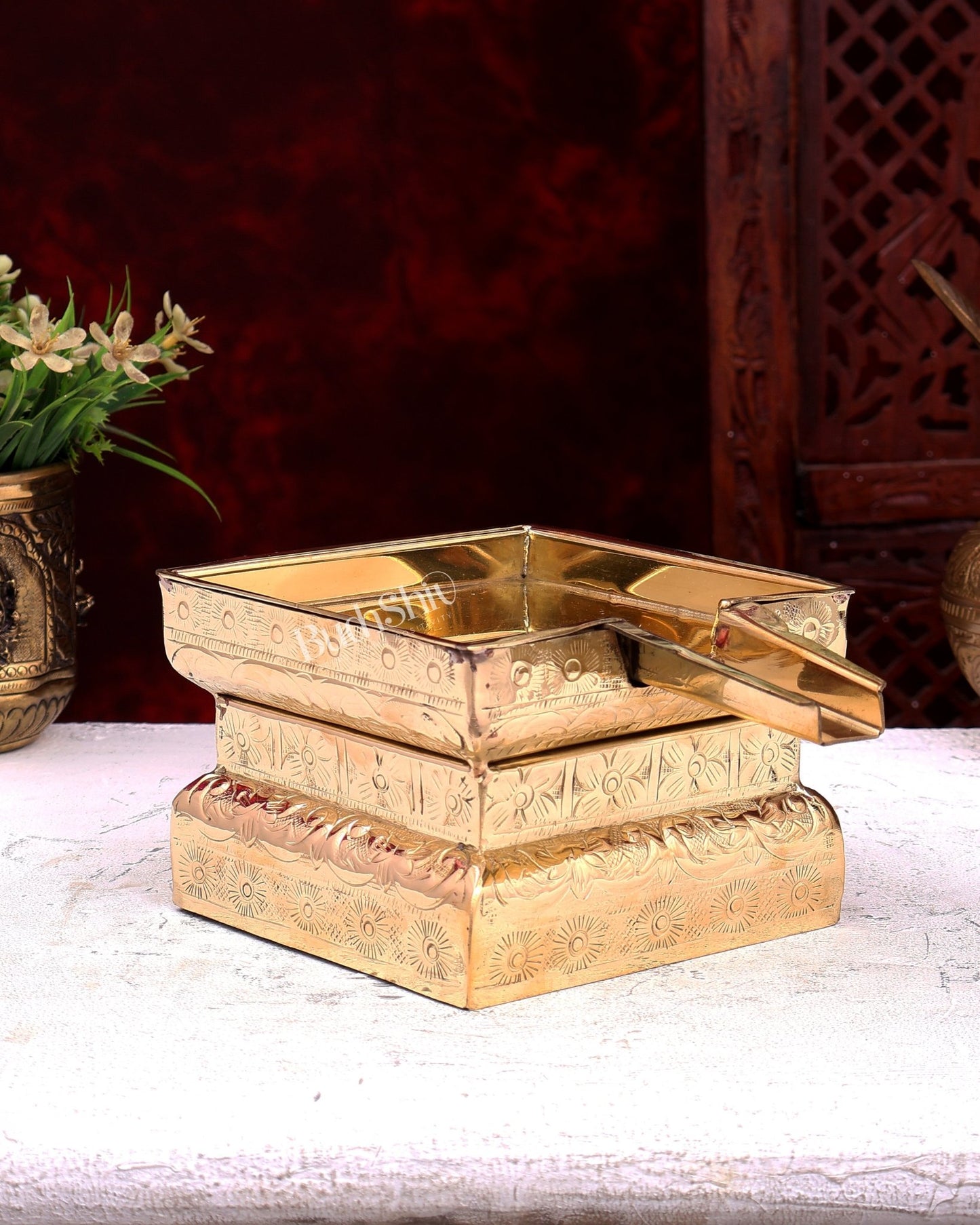 Premium Brass Abhishekam Patra with 8.5-Inch Idol Platform – Traditional Pooja Essential - Budhshiv.com