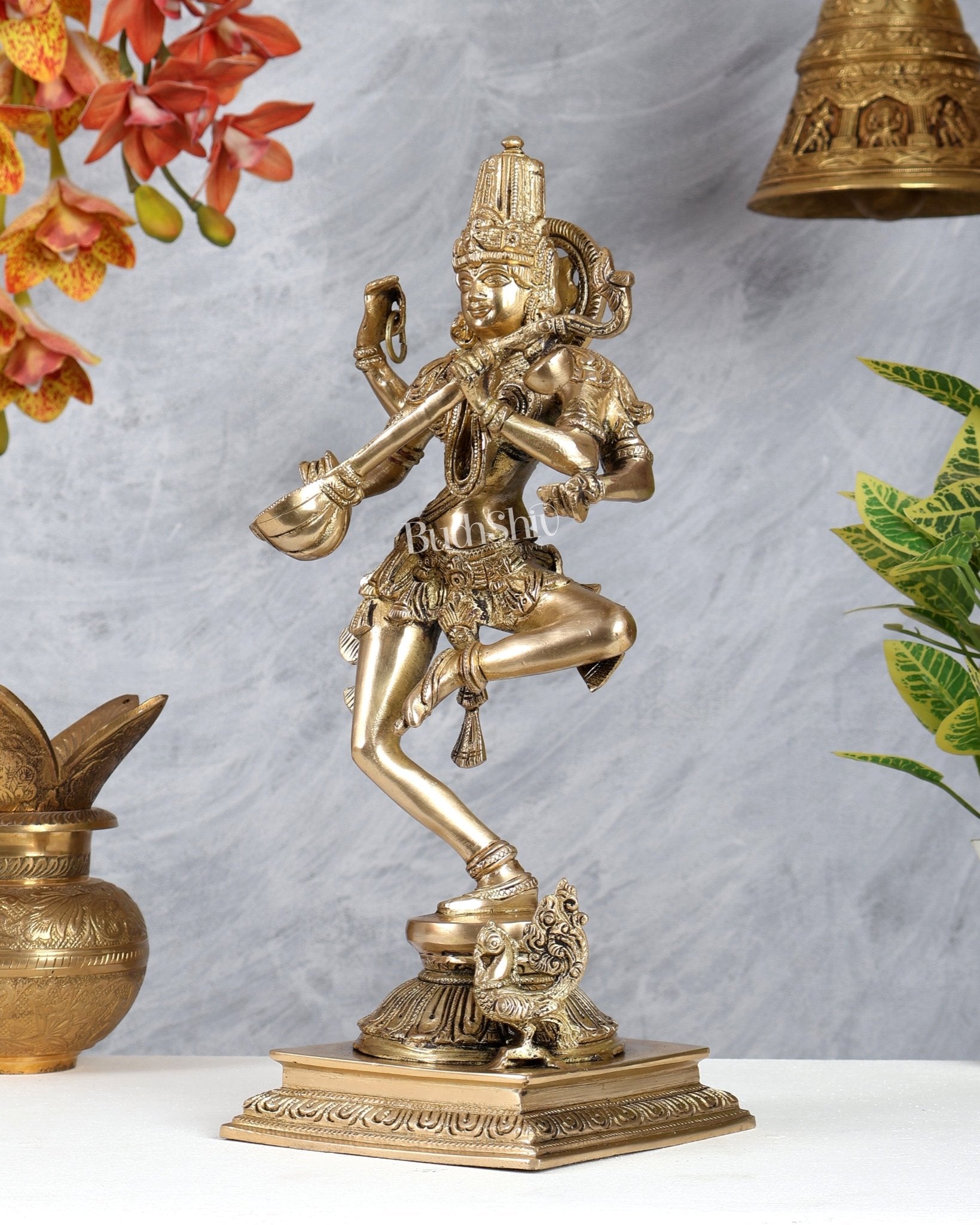 Premium Brass Dancing Saraswati Idol with Annam (Swan) – 14 Inch Divine Sculpture - Budhshiv.com