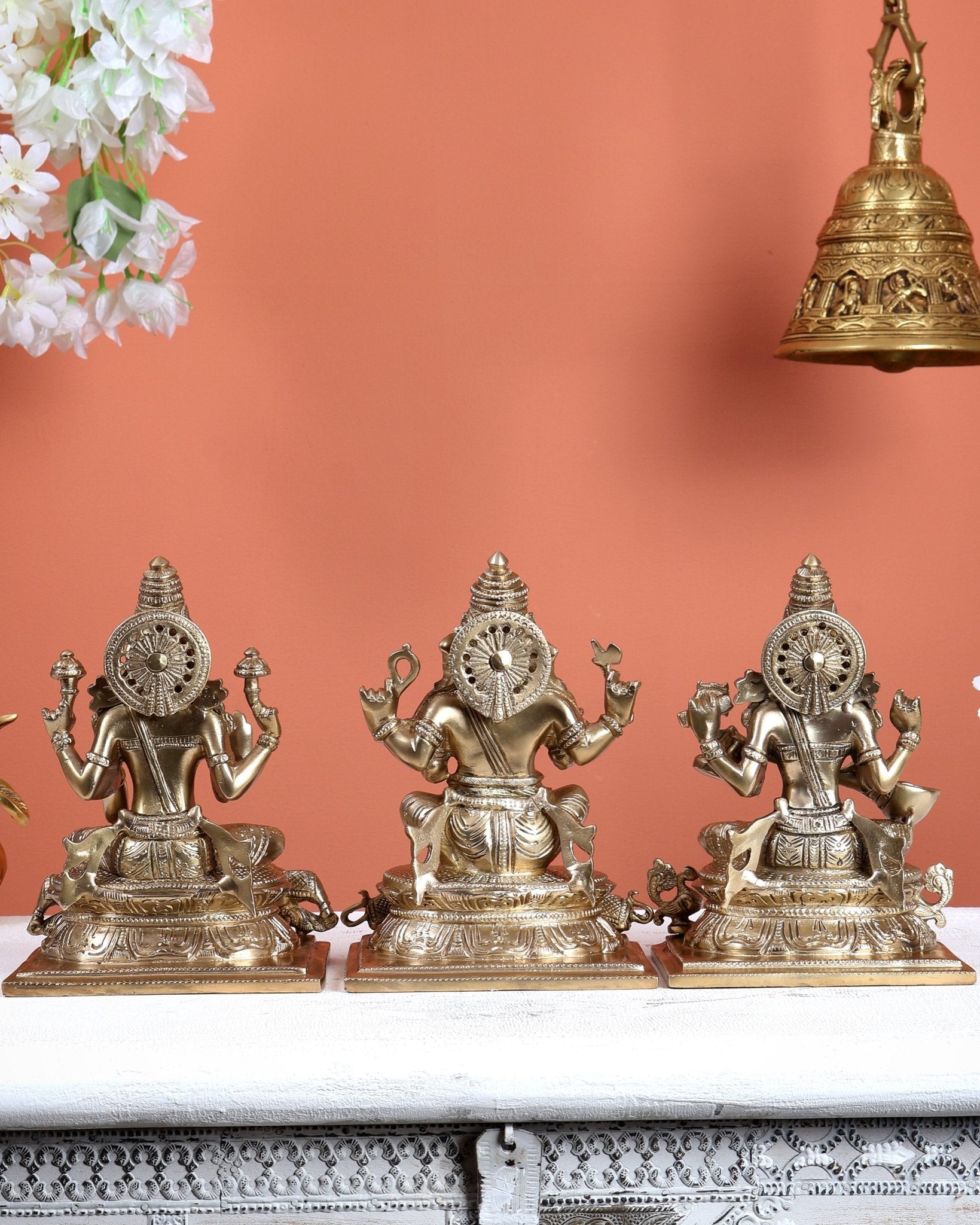 Premium Brass Ganesh lakshmi Saraswati Idols 7" - Budhshiv.com