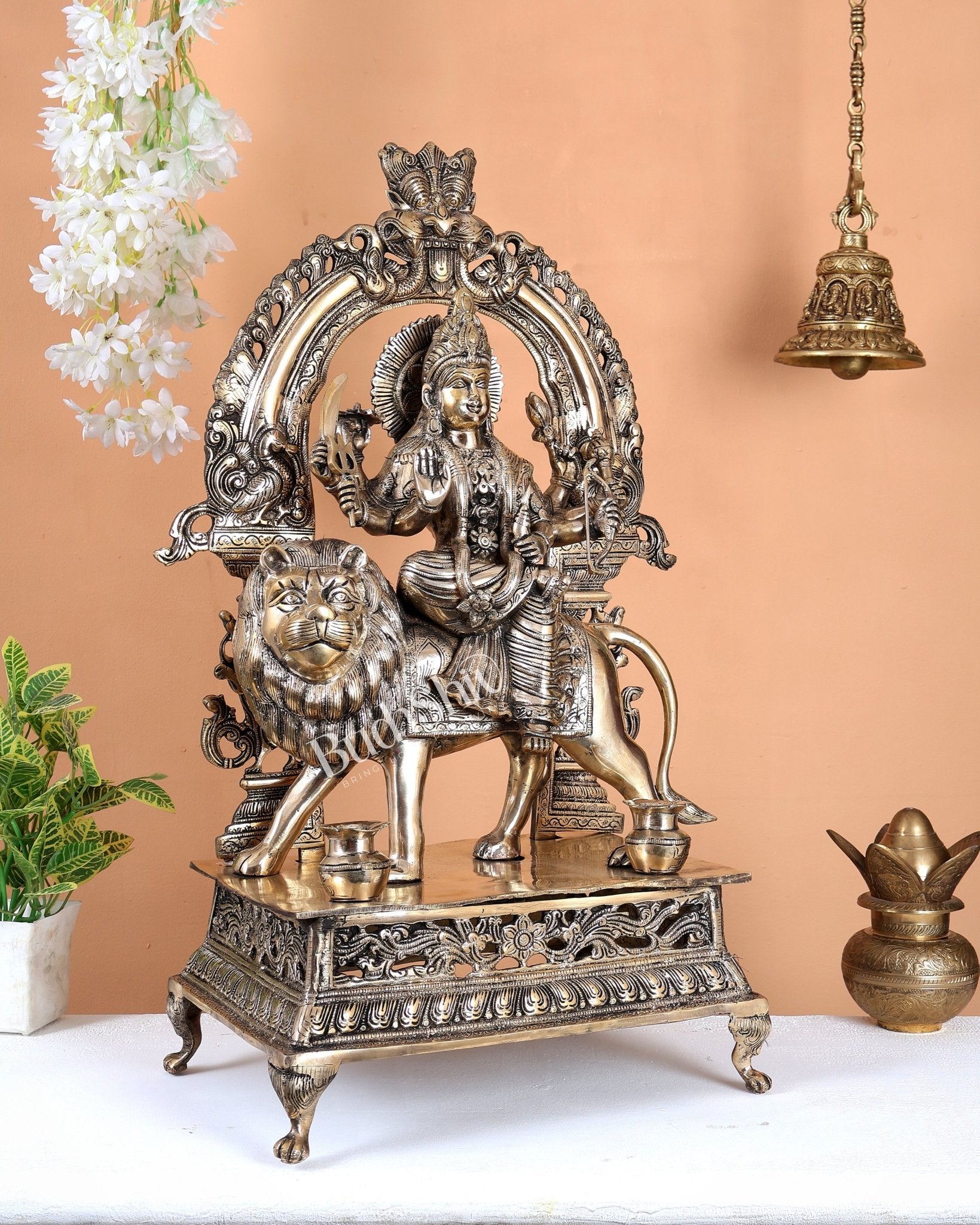 Premium Brass Handcrafted Goddess Durga Statue 26 inch - Budhshiv.com
