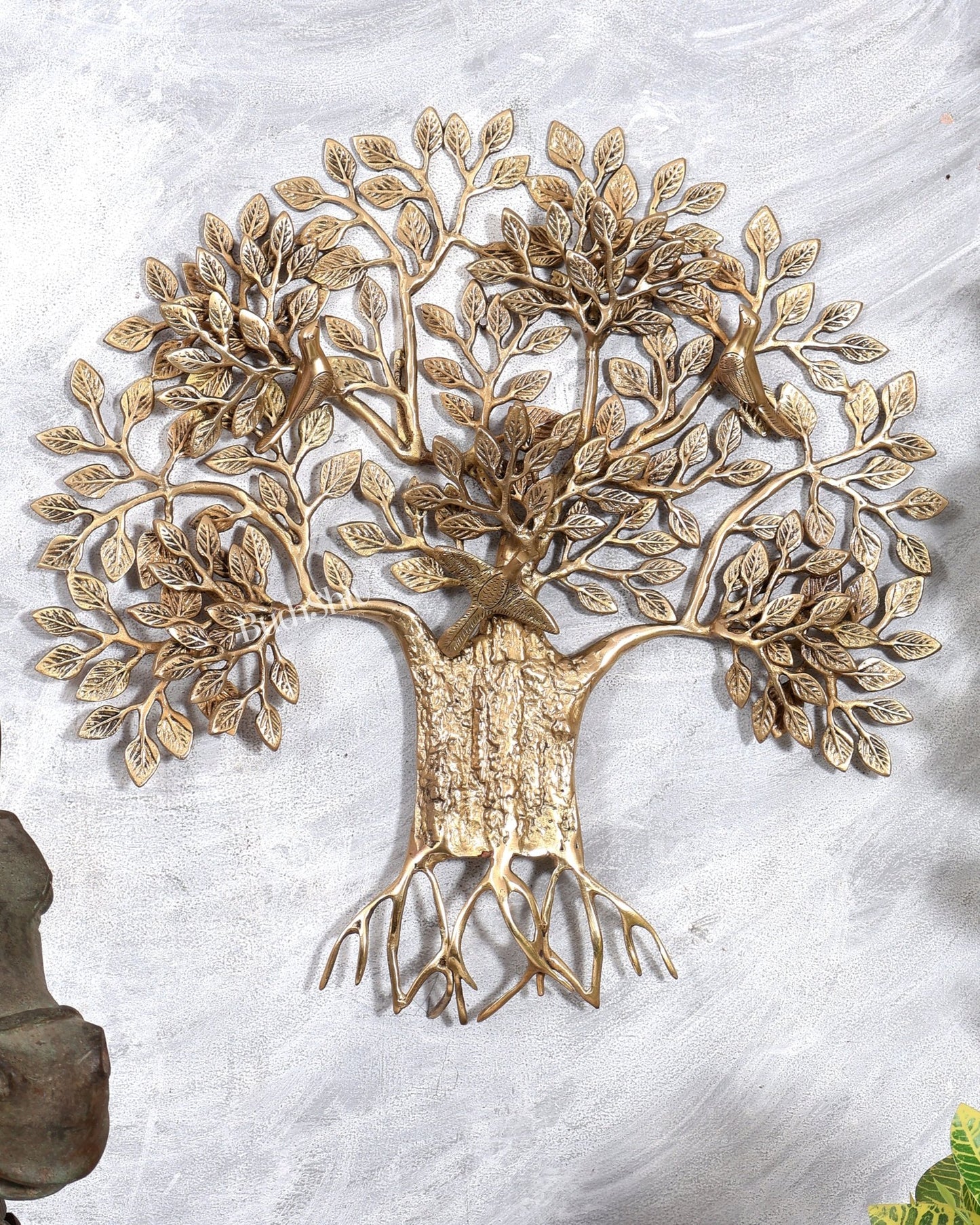 Premium Brass Kalpavriksha Tree Wall Hanging | Roots & Birds 18 inch - Budhshiv.com