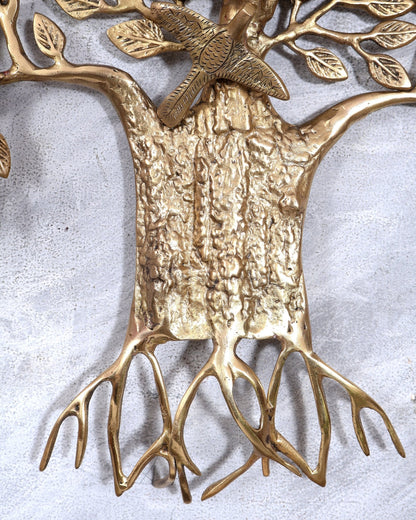 Premium Brass Kalpavriksha Tree Wall Hanging | Roots & Birds 18 inch - Budhshiv.com