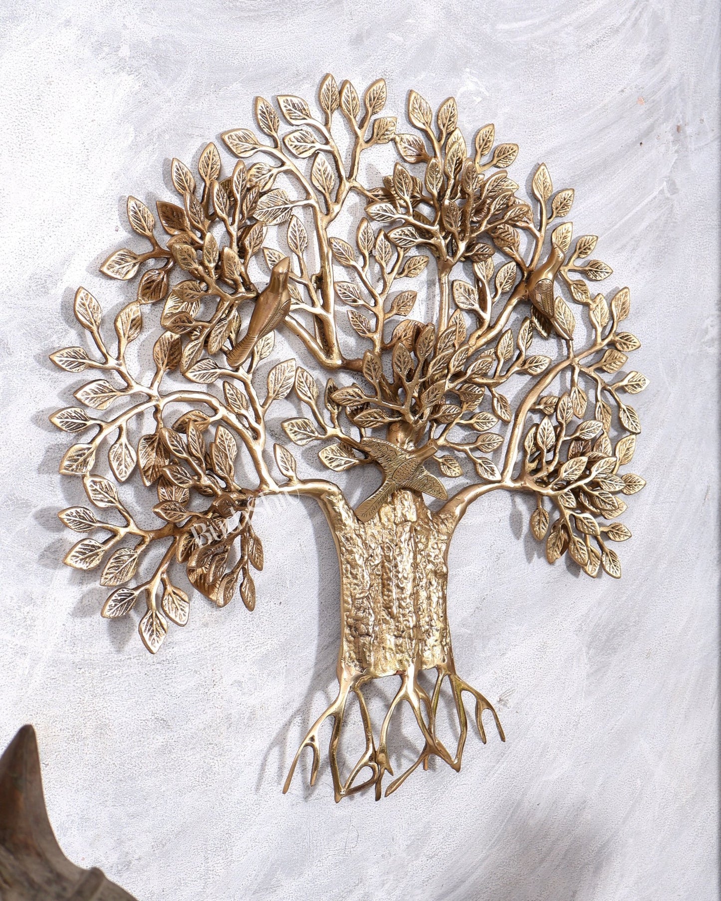 Premium Brass Kalpavriksha Tree Wall Hanging | Roots & Birds 18 inch - Budhshiv.com