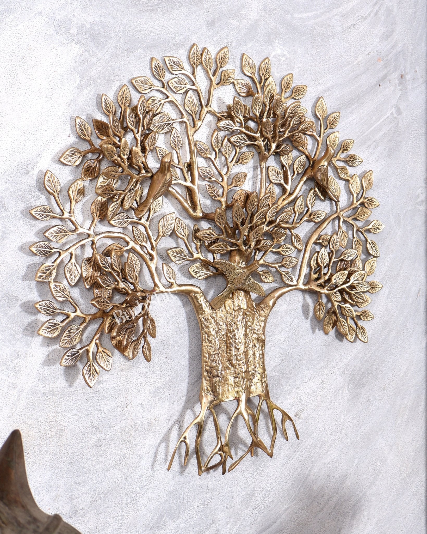 Premium Brass Kalpavriksha Tree Wall Hanging | Roots & Birds 18 inch - Budhshiv.com