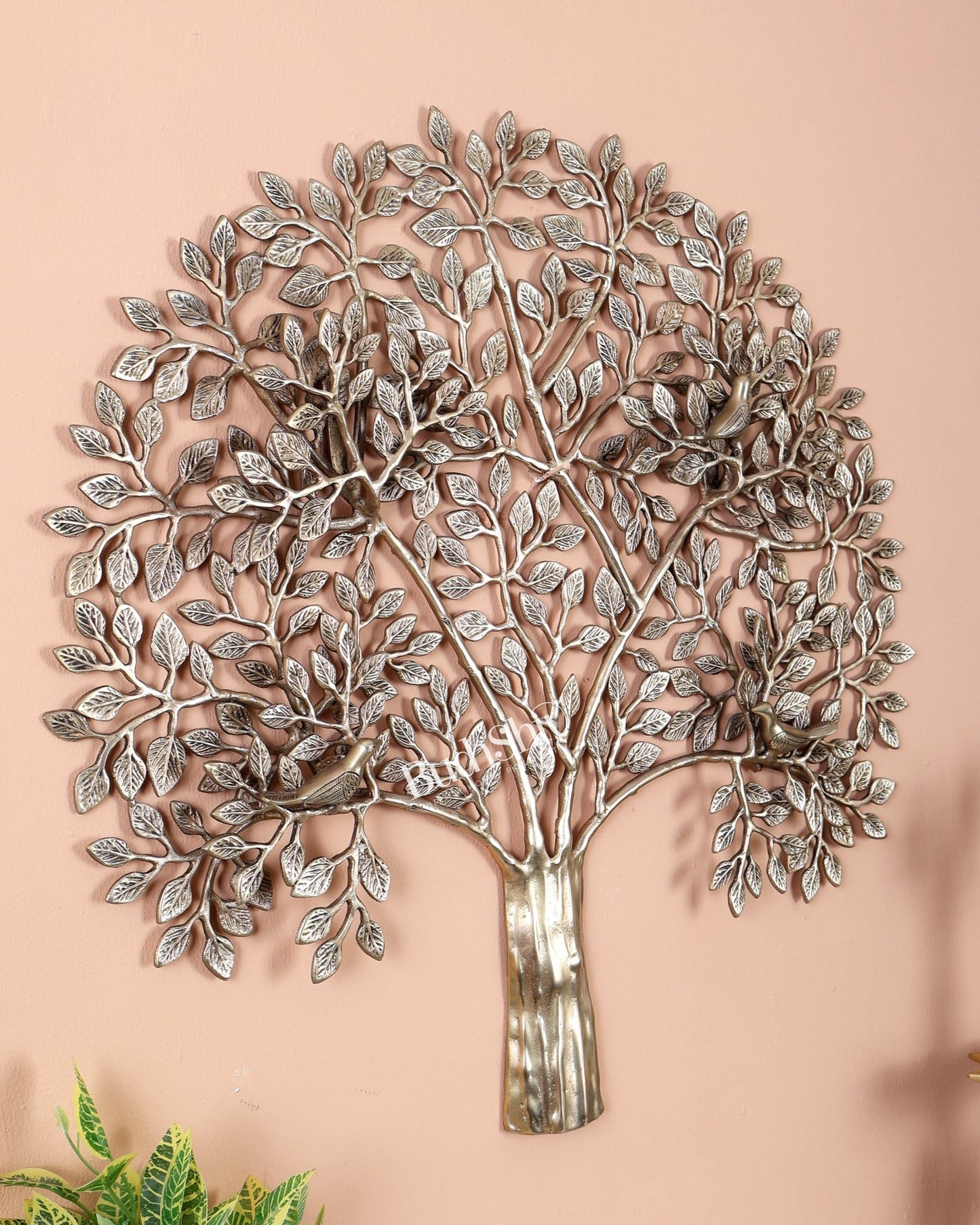 Premium Brass Kalpavriksha Tree with Birds Wall Hanging – Handcrafted Tree of Life Wall Décor 24 inch - Budhshiv.com