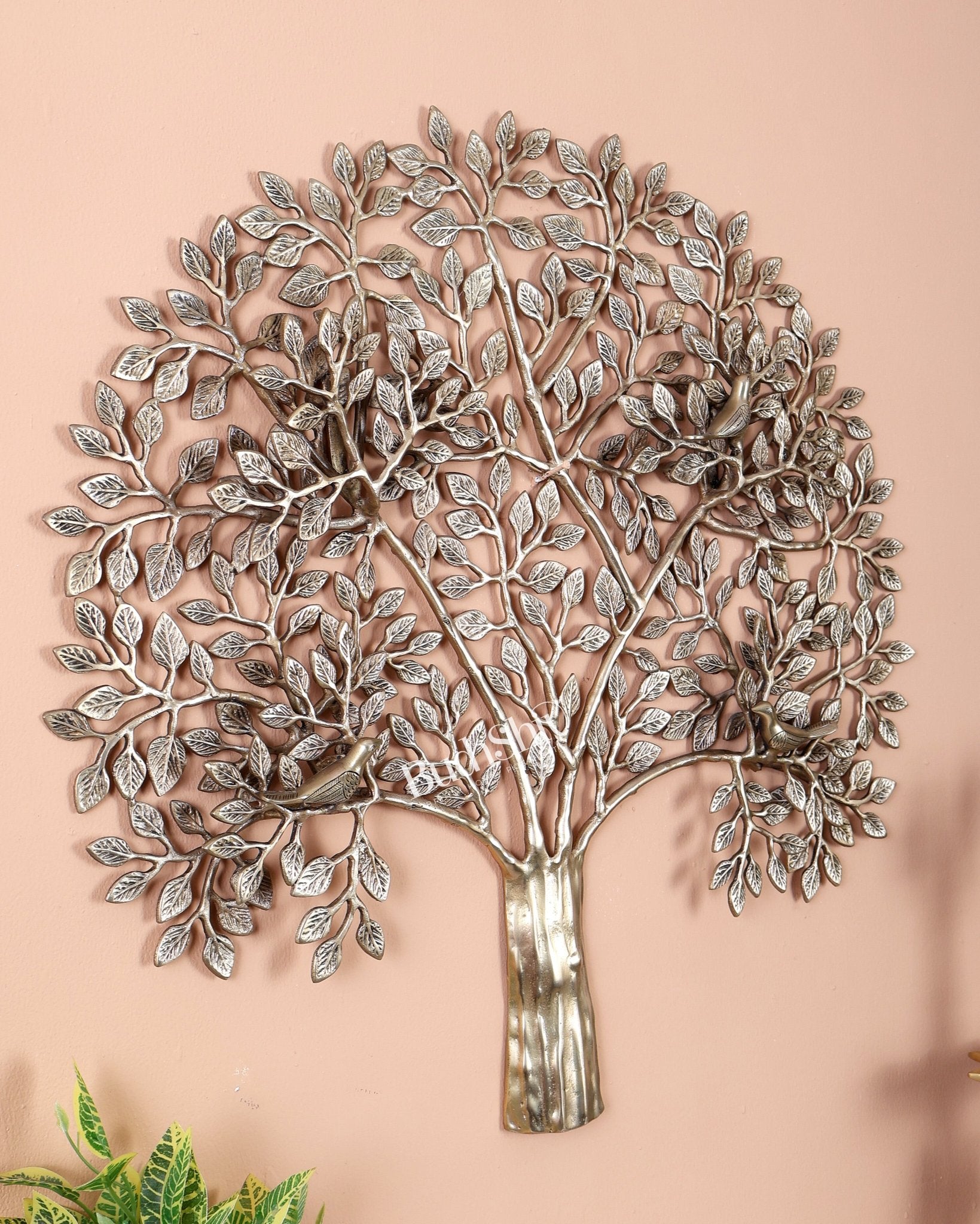 Premium Brass Kalpavriksha Tree with Birds Wall Hanging – Handcrafted Tree of Life Wall Décor 24 inch - Budhshiv.com