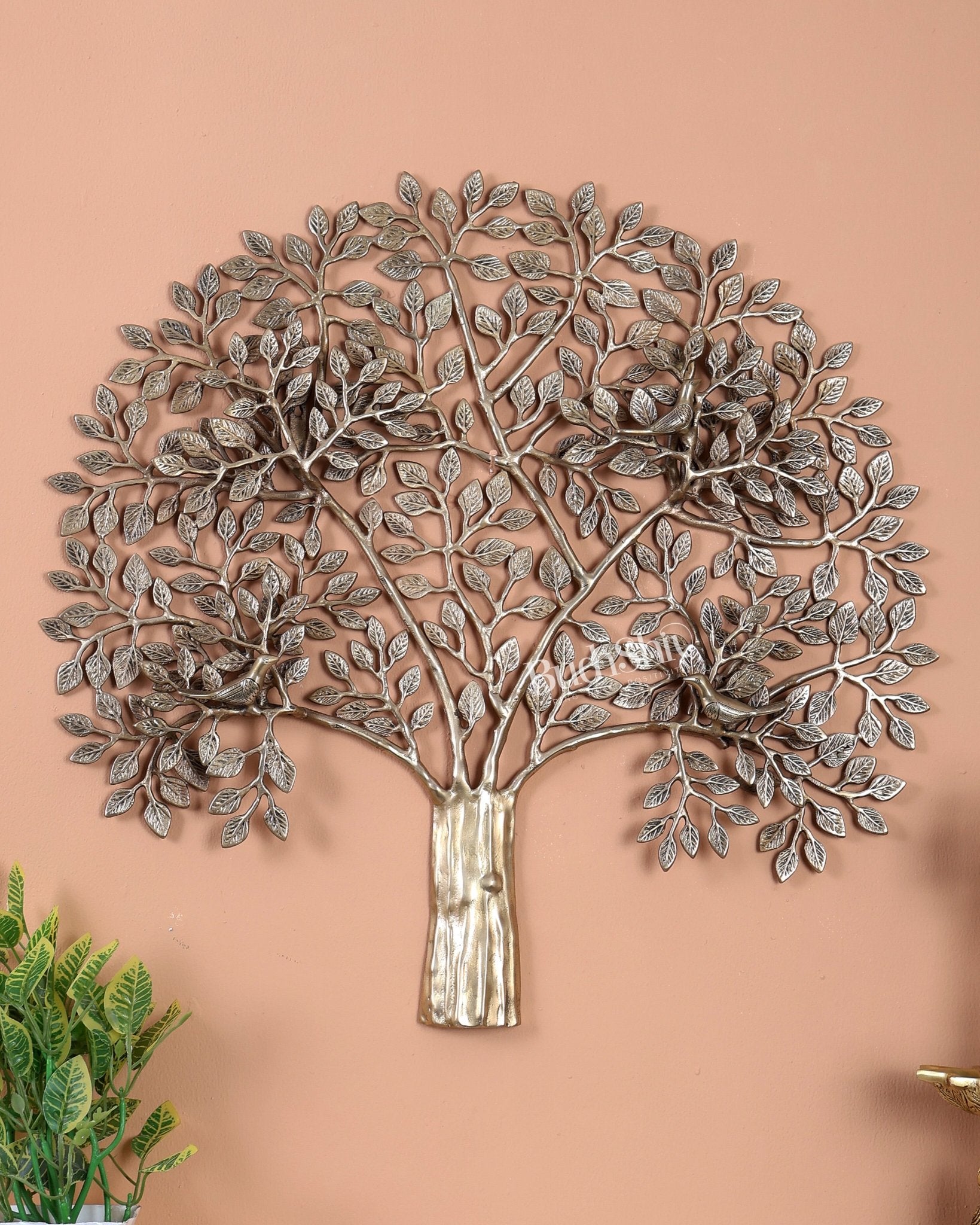 Premium Brass Kalpavriksha Tree with Birds Wall Hanging – Handcrafted Tree of Life Wall Décor 24 inch - Budhshiv.com