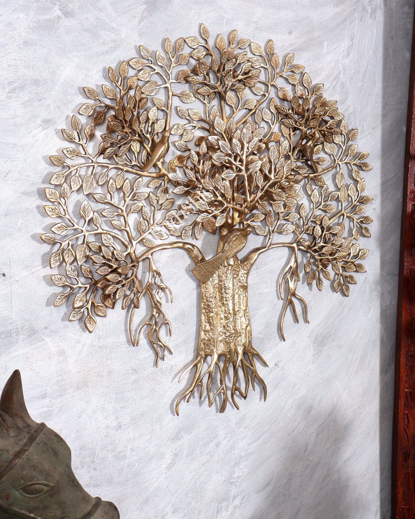 Premium Brass Large Kalpavriksha Tree Wall Hanging | Birds | Highly Detailed Auspicious Brass Wall Décor 23 inch - Budhshiv.com