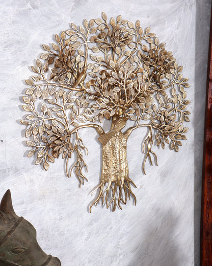 Premium Brass Large Kalpavriksha Tree Wall Hanging | Birds | Highly Detailed Auspicious Brass Wall Décor 23 inch - Budhshiv.com