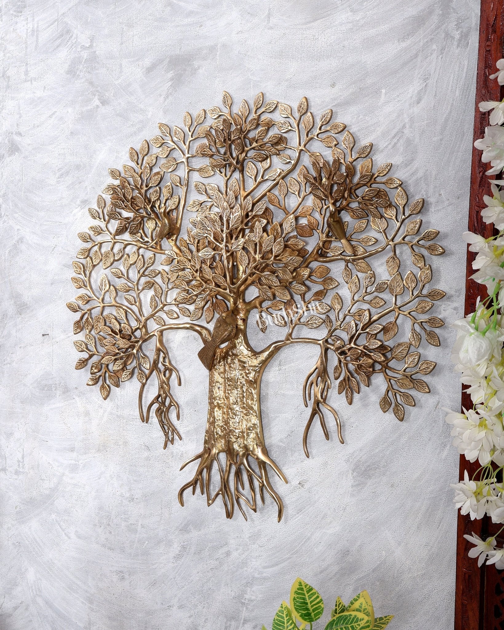 Premium Brass Large Kalpavriksha Tree Wall Hanging | Birds | Highly Detailed Auspicious Brass Wall Décor 23 inch - Budhshiv.com