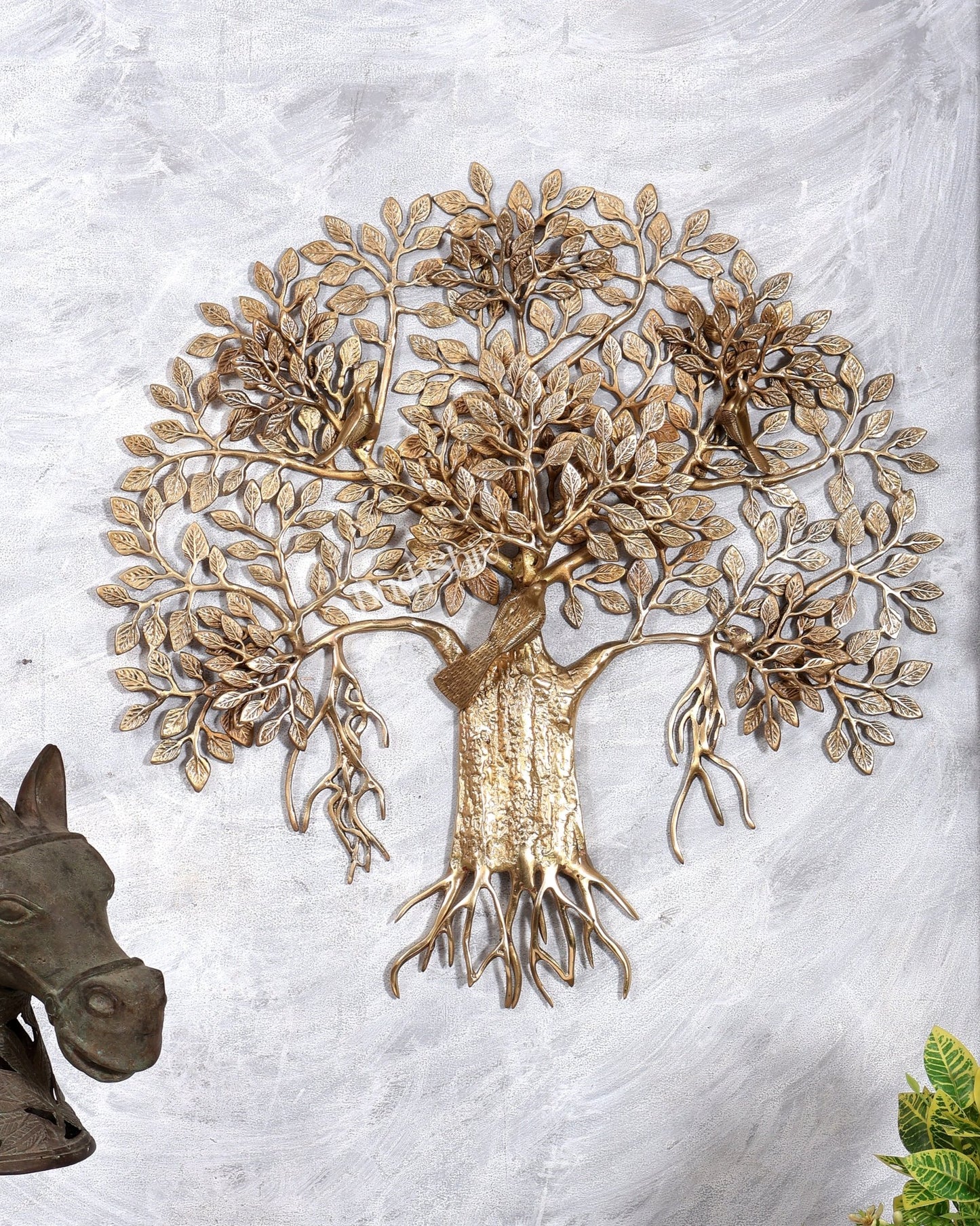 Premium Brass Large Kalpavriksha Tree Wall Hanging | Birds | Highly Detailed Auspicious Brass Wall Décor 23 inch - Budhshiv.com
