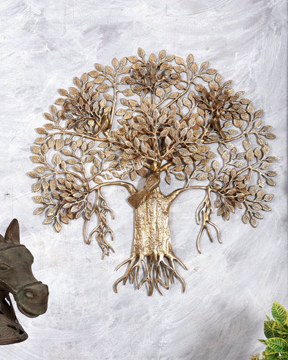 Premium Brass Large Kalpavriksha Tree Wall Hanging | Birds | Highly Detailed Auspicious Brass Wall Décor 23 inch - Budhshiv.com