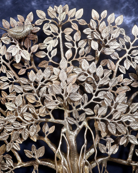 Premium Brass Large Kalpavriksha Tree Wall Hanging | Roots & Birds 28 inch - Budhshiv.com