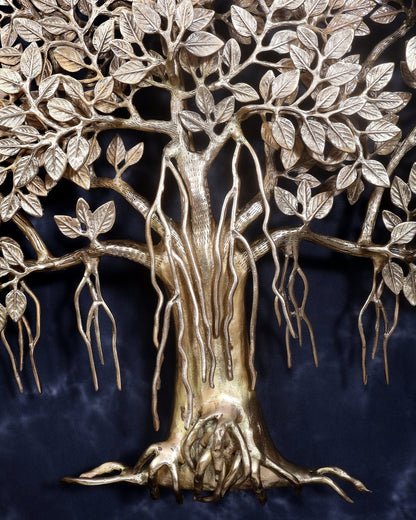 Premium Brass Large Kalpavriksha Tree Wall Hanging | Roots & Birds 28 inch - Budhshiv.com