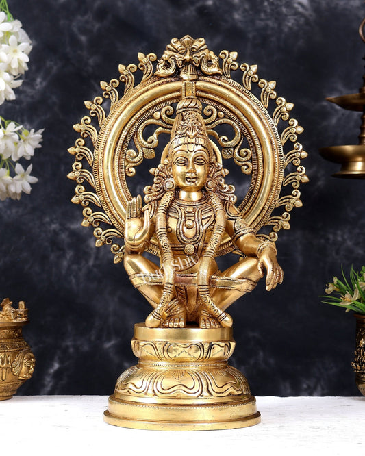 Premium Brass Lord Ayyappa Swamy Statue with Prabhavali 15 inch - Budhshiv.com