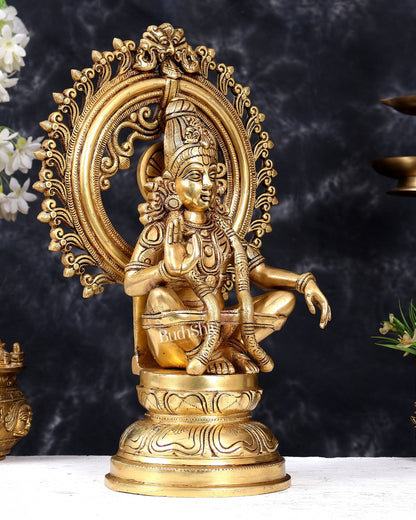 Premium Brass Lord Ayyappa Swamy Statue with Prabhavali 15 inch - Budhshiv.com