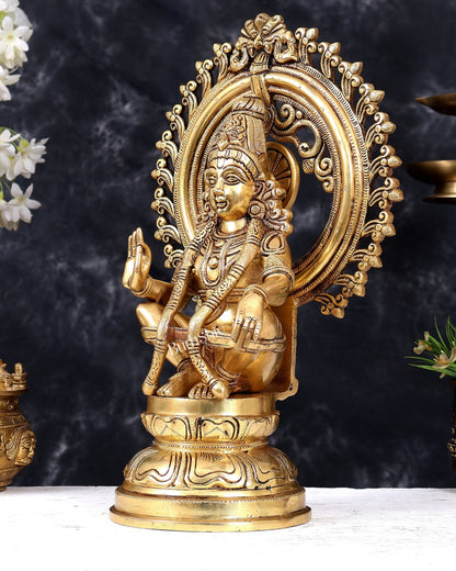 Premium Brass Lord Ayyappa Swamy Statue with Prabhavali 15 inch - Budhshiv.com