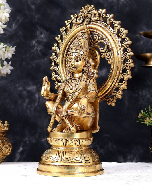 Premium Brass Lord Ayyappa Swamy Statue with Prabhavali 15 inch - Budhshiv.com