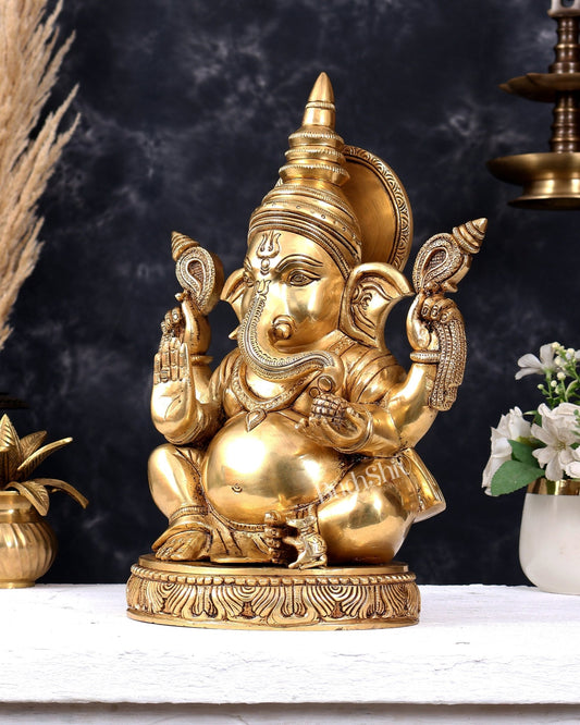 Premium Brass Lord Ganesha Statue — Sharp Features 14 inch - Budhshiv.com