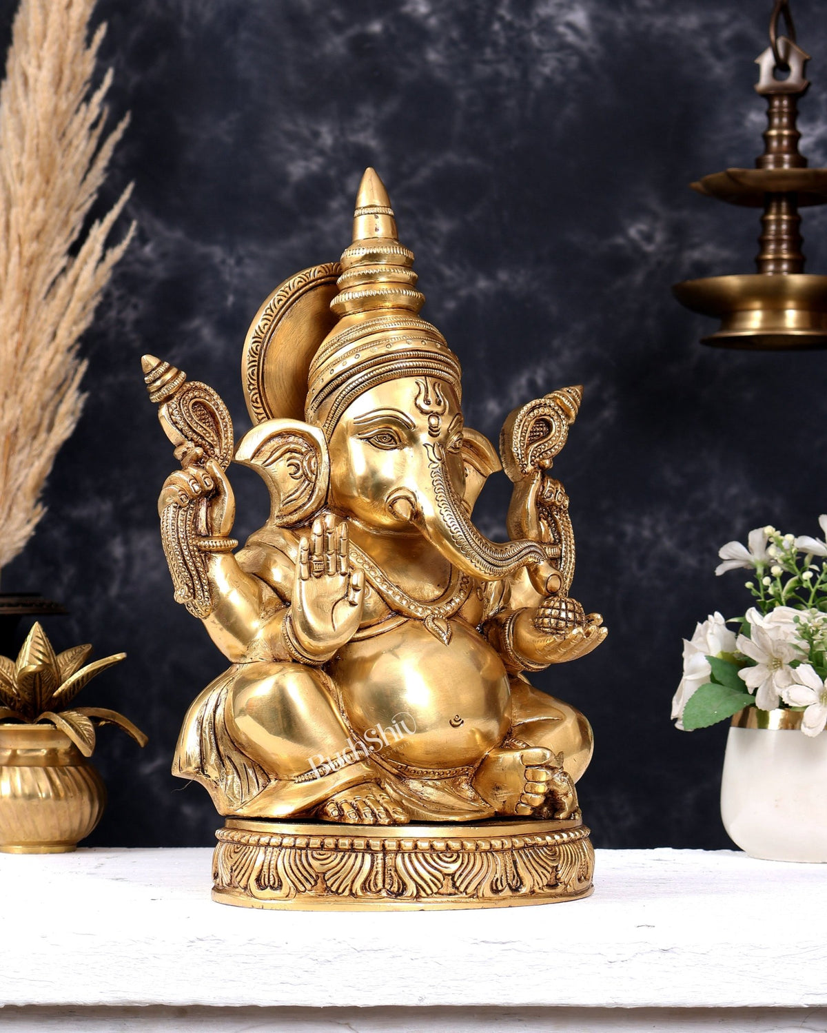 Premium Brass Lord Ganesha Statue — Sharp Features 14 inch - Budhshiv.com
