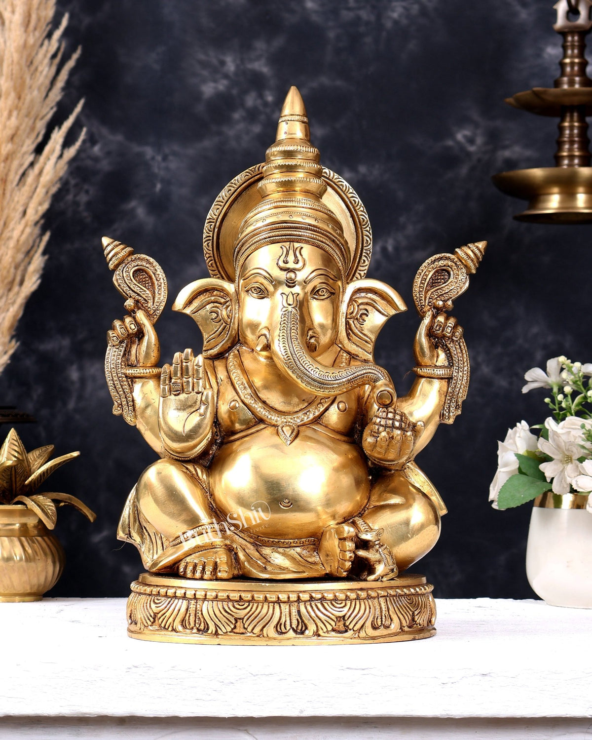Premium Brass Lord Ganesha Statue — Sharp Features 14 inch - Budhshiv.com