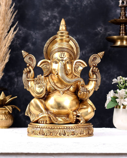Premium Brass Lord Ganesha Statue — Sharp Features 14 inch - Budhshiv.com