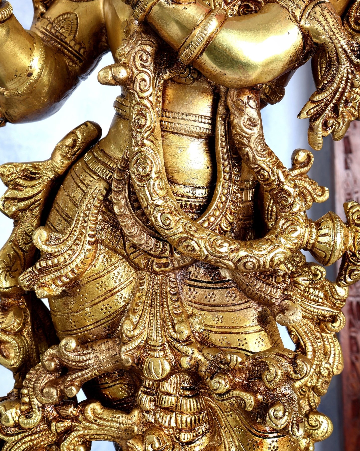 Premium Brass Lord Krishna Statue – Butter Gold Tone Handcrafted Divine Sculpture 30 inch - Budhshiv.com