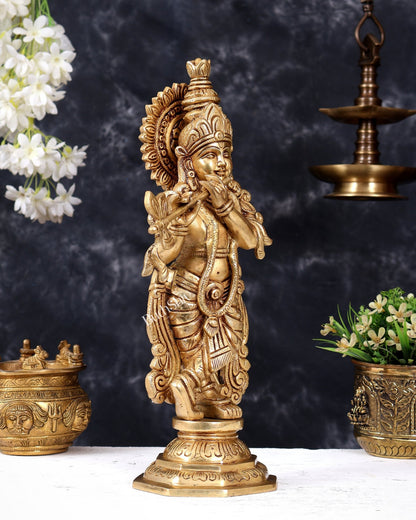 Premium Brass Lord Krishna Statue — Highly Detailed, Smiling 14.5 inch - Budhshiv.com