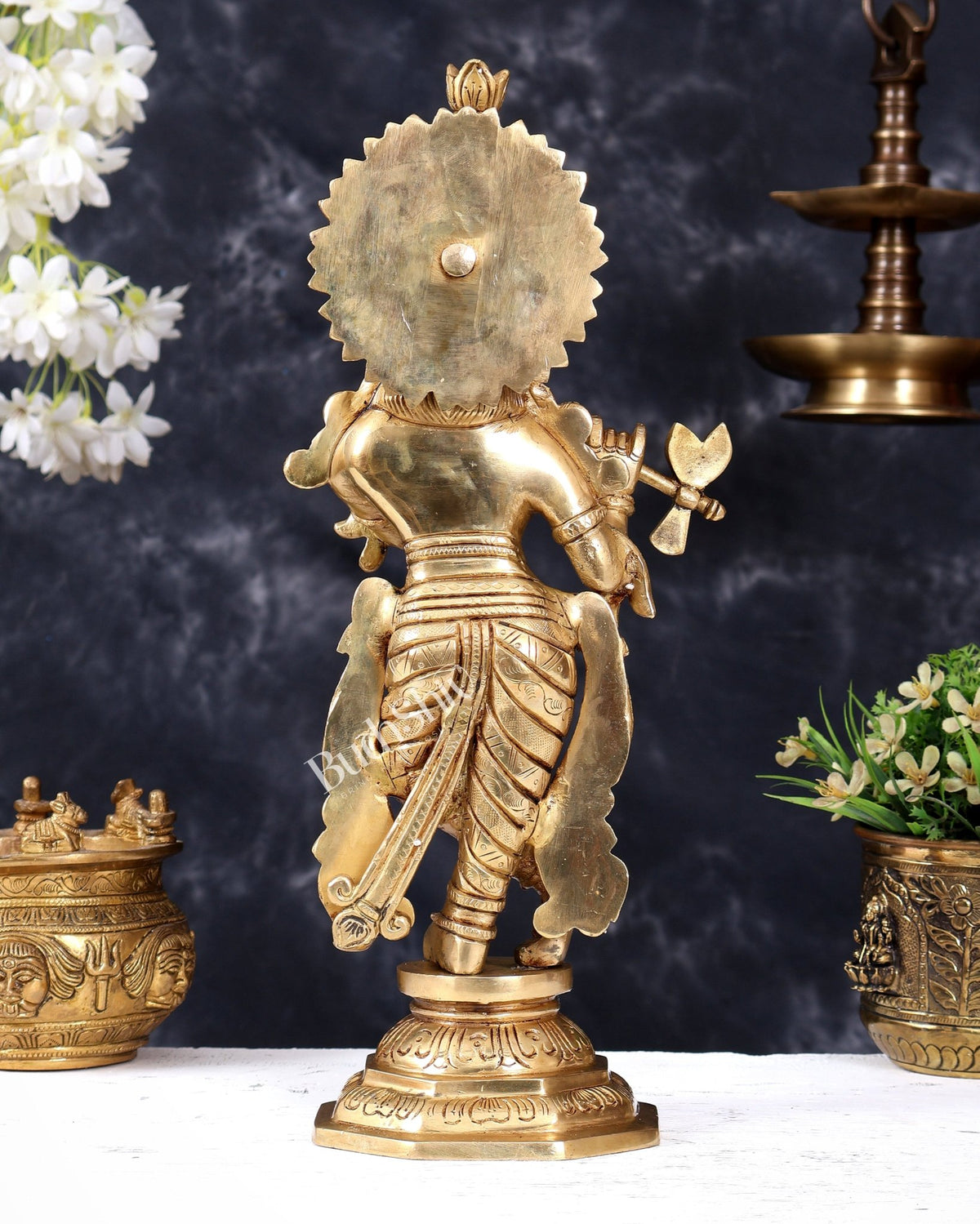 Premium Brass Lord Krishna Statue — Highly Detailed, Smiling 14.5 inch - Budhshiv.com