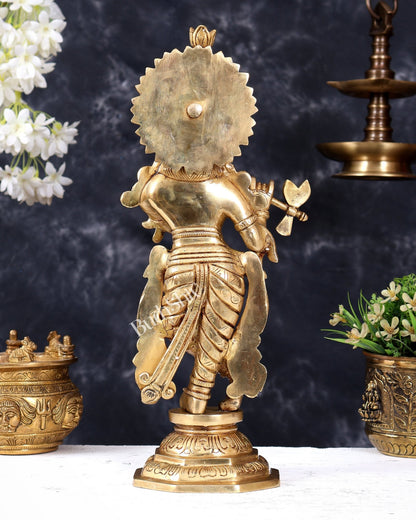 Premium Brass Lord Krishna Statue — Highly Detailed, Smiling 14.5 inch - Budhshiv.com