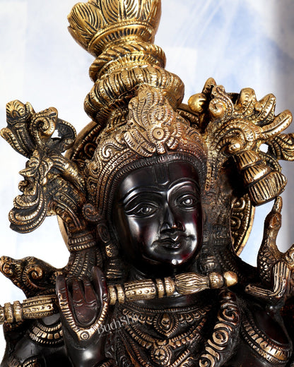 Premium Brass Lord Krishna Statue – Midnight Black Finish Handcrafted Divine Sculpture 30 inch - Budhshiv.com