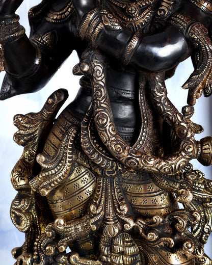 Premium Brass Lord Krishna Statue – Midnight Black Finish Handcrafted Divine Sculpture 30 inch - Budhshiv.com