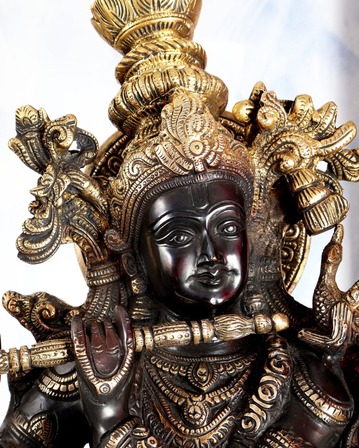 Premium Brass Lord Krishna Statue – Midnight Black Finish Handcrafted Divine Sculpture 30 inch - Budhshiv.com
