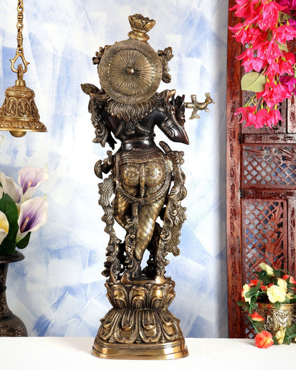 Premium Brass Lord Krishna Statue – Midnight Black Finish Handcrafted Divine Sculpture 30 inch - Budhshiv.com