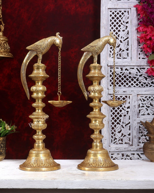 Premium Brass Parrot Lamp 18 inch Pair - Budhshiv.com