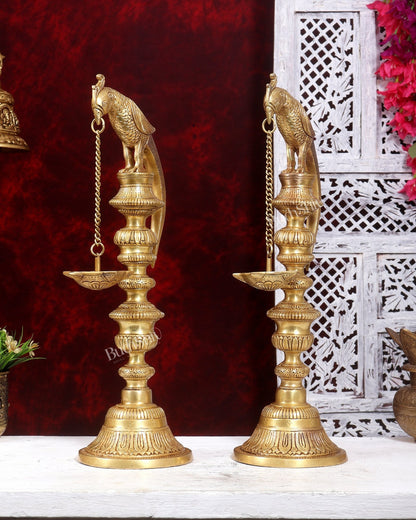 Premium Brass Parrot Lamp 18 inch Pair - Budhshiv.com