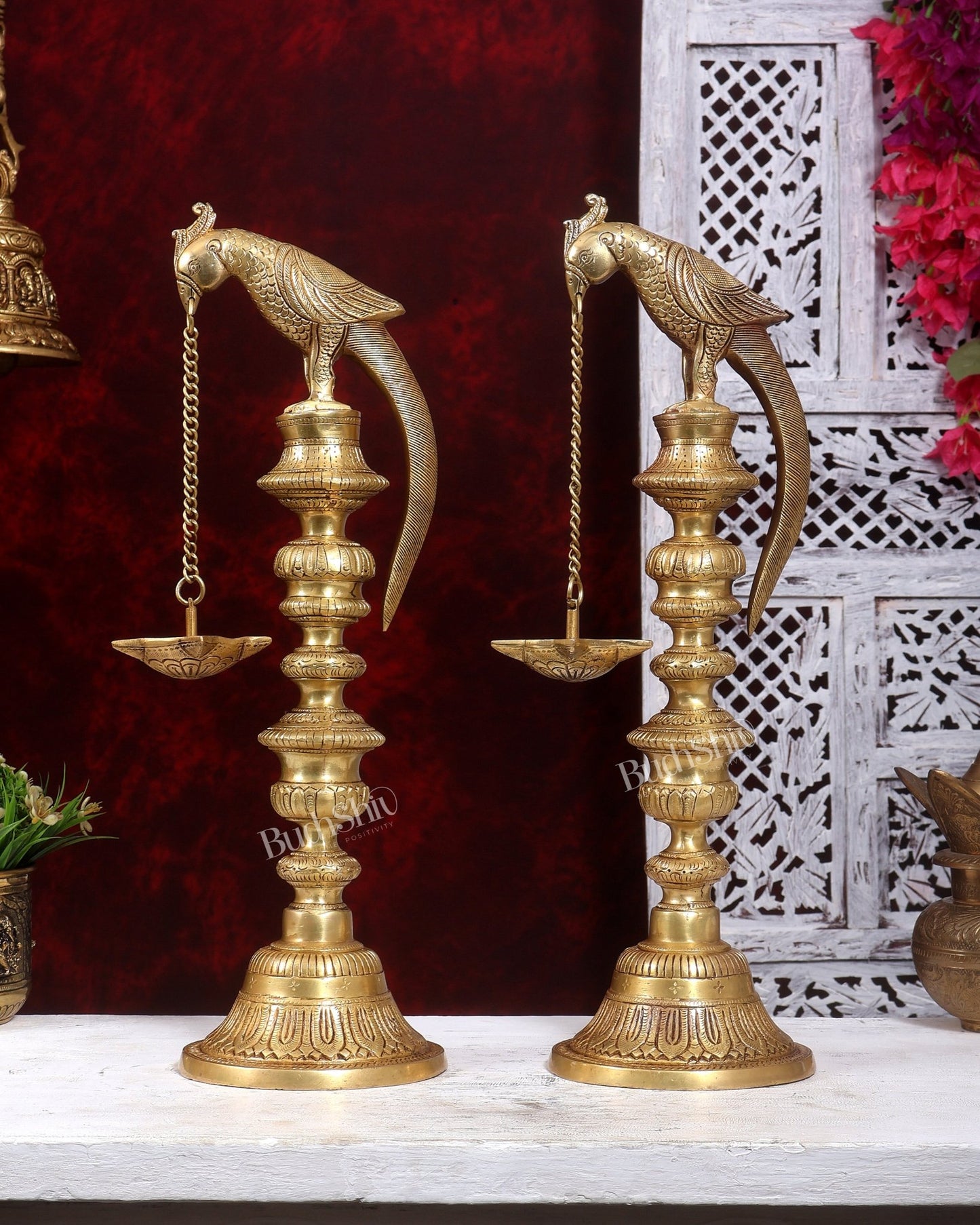 Premium Brass Parrot Lamp 18 inch Pair - Budhshiv.com
