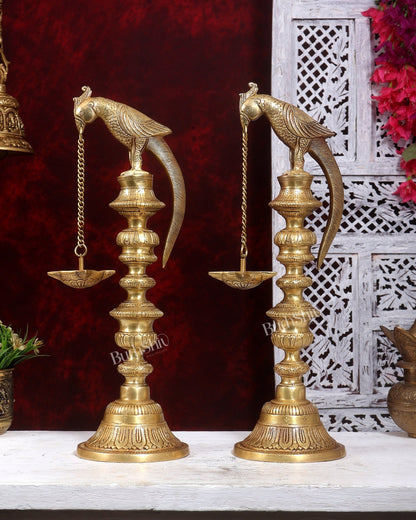 Premium Brass Parrot Lamp 18 inch Pair - Budhshiv.com