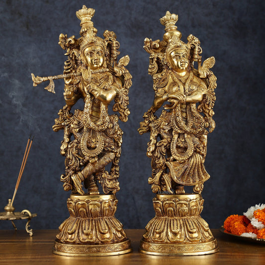 Premium Brass Radha Krishna Idol Set – 21" Height, Antique Glossy Finish - Budhshiv.com