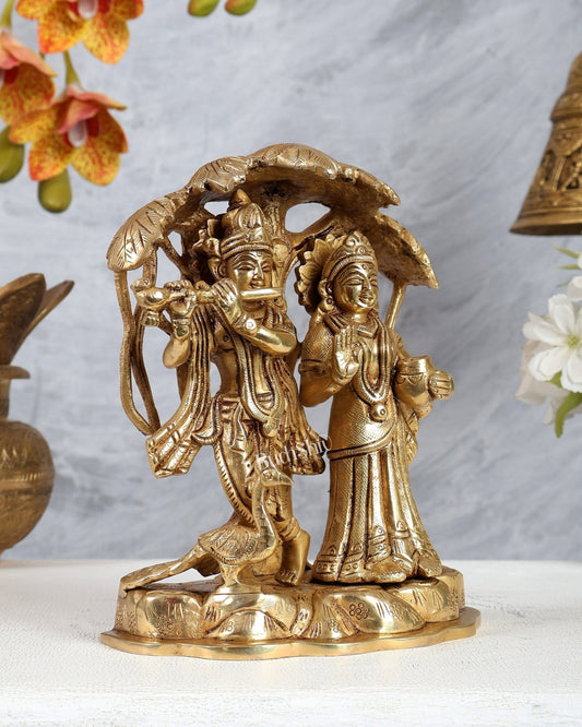 Premium Brass Radha Krishna Idol - Under Kalpavriksha tree 8 inch - Budhshiv.com