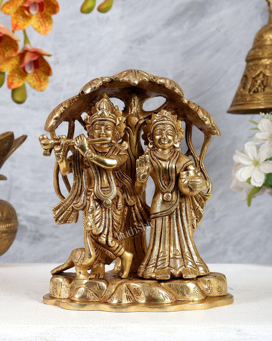 Premium Brass Radha Krishna Idol - Under Kalpavriksha tree 8 inch - Budhshiv.com