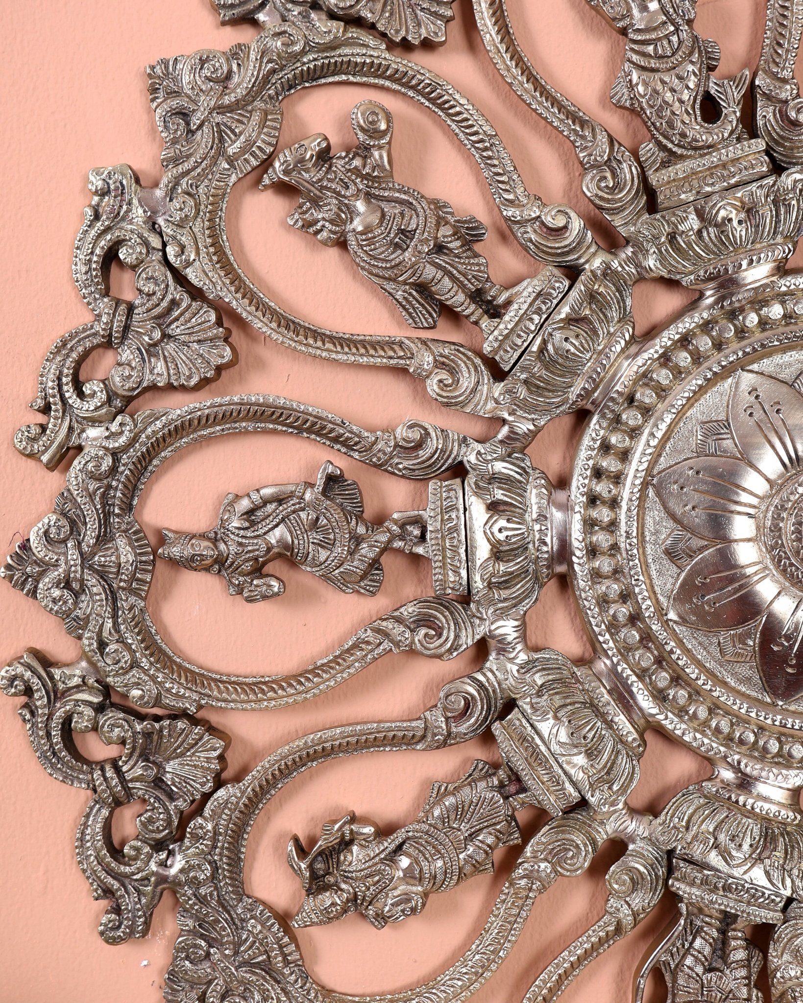Premium Brass Round Dashavatar Wall Hanging – Handcrafted Lord Vishnu Wall Décor 20 inch - Budhshiv.com