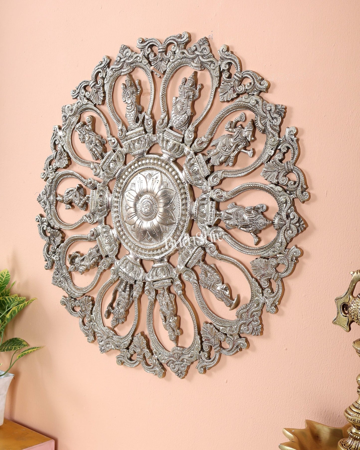 Premium Brass Round Dashavatar Wall Hanging – Handcrafted Lord Vishnu Wall Décor 20 inch - Budhshiv.com