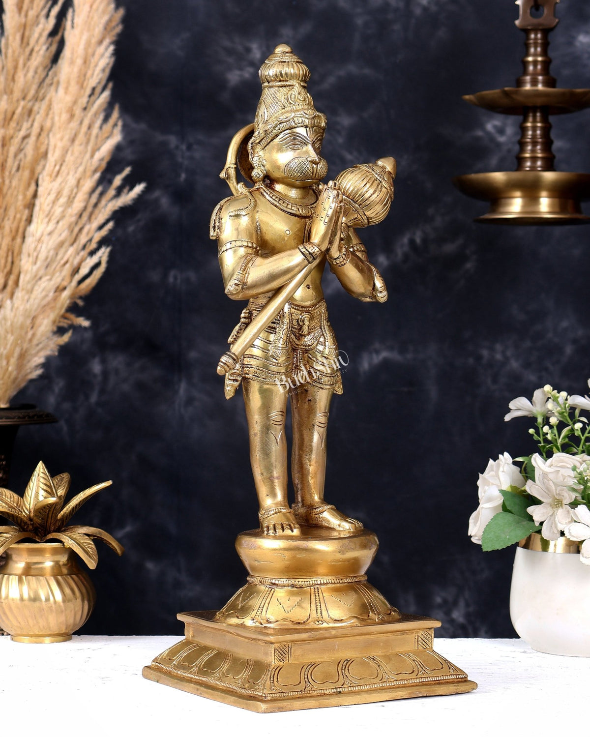 Premium Brass Standing Hanuman in Anjali Namaste Mudra 16 inch - Budhshiv.com