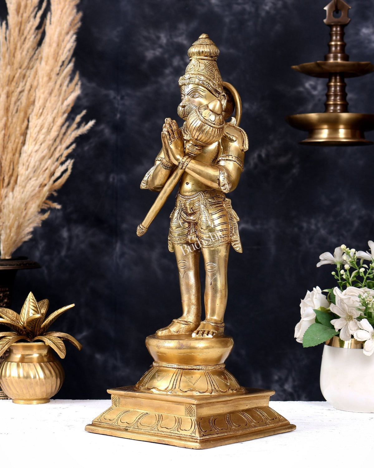 Premium Brass Standing Hanuman in Anjali Namaste Mudra 16 inch - Budhshiv.com