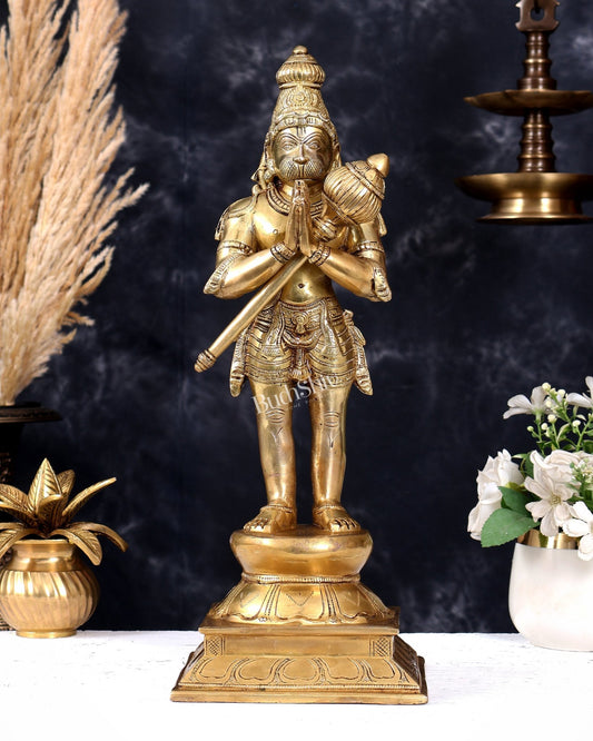Premium Brass Standing Hanuman in Anjali Namaste Mudra 16 inch - Budhshiv.com