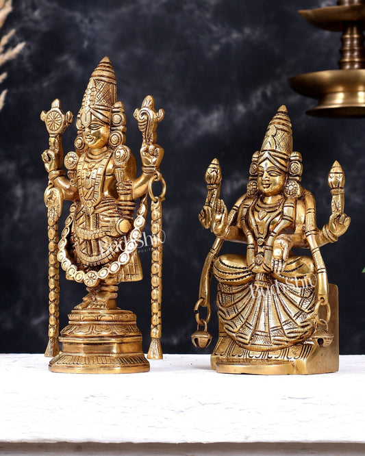 Premium Brass Tirupati Balaji and Goddess Padmavathi Idol Pair 9 inch - Budhshiv.com